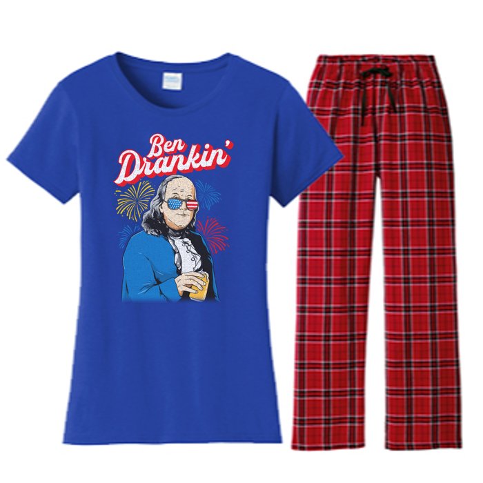 Ben Drankin’ Benjamin Drankin July 4th Ben Drankin Great Gift Women's Flannel Pajama Set