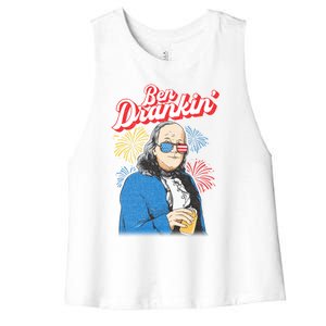 Ben Drankin’ Benjamin Drankin July 4th Ben Drankin Great Gift Women's Racerback Cropped Tank