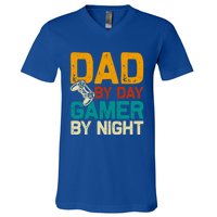 Birthday Dad By Day Gamer By Night Funny Gift V-Neck T-Shirt