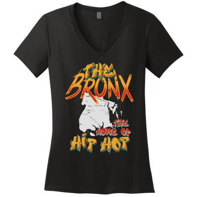 Boogie Down Bronx Hip Hop Rap Graffiti Art Music Design Women's V-Neck T-Shirt