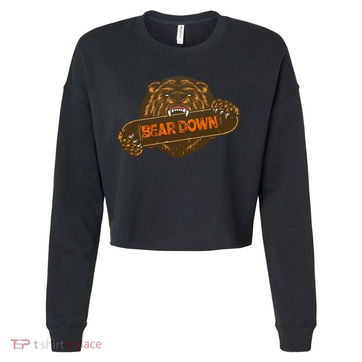 Bear Down Brown Bear Cropped Pullover Crew