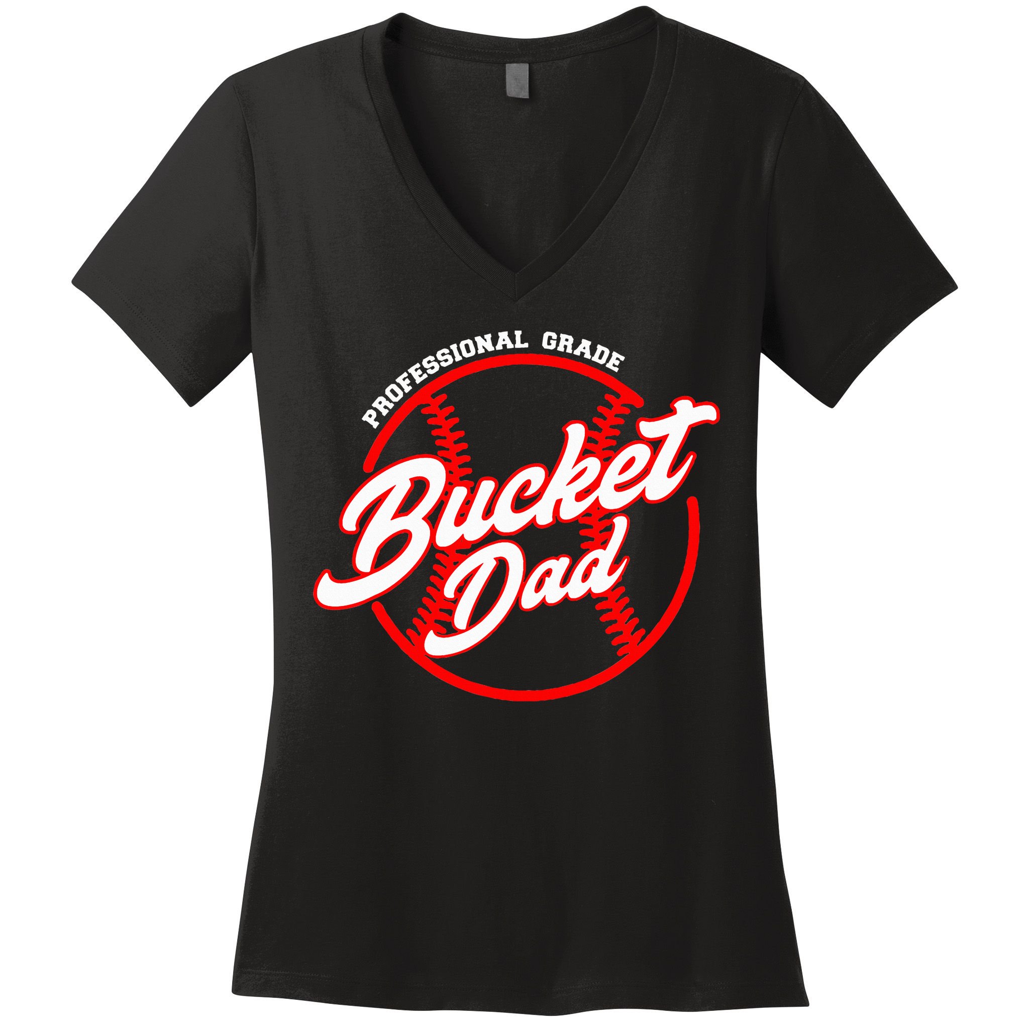 Bucket Dad Baseball Softball Pitcher Catcher Women's V-Neck T-Shirt