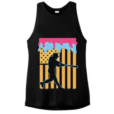 Baseball Drip Bat B.oys Ice Cream American Flag 4th Of July Ladies PosiCharge Tri-Blend Wicking Tank