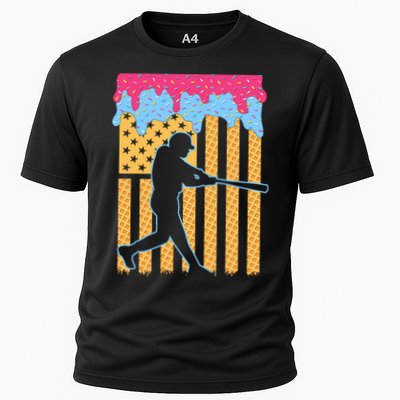 Baseball Drip Bat B.oys Ice Cream American Flag 4th Of July Cooling Performance Crew T-Shirt