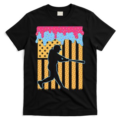 Baseball Drip Bat B.oys Ice Cream American Flag 4th Of July T-Shirt