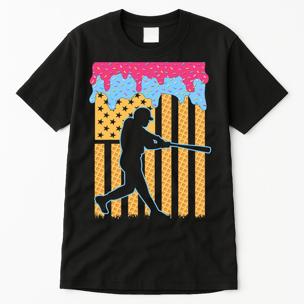 Baseball Drip Bat B.oys Ice Cream American Flag 4th Of July Tall T-Shirt