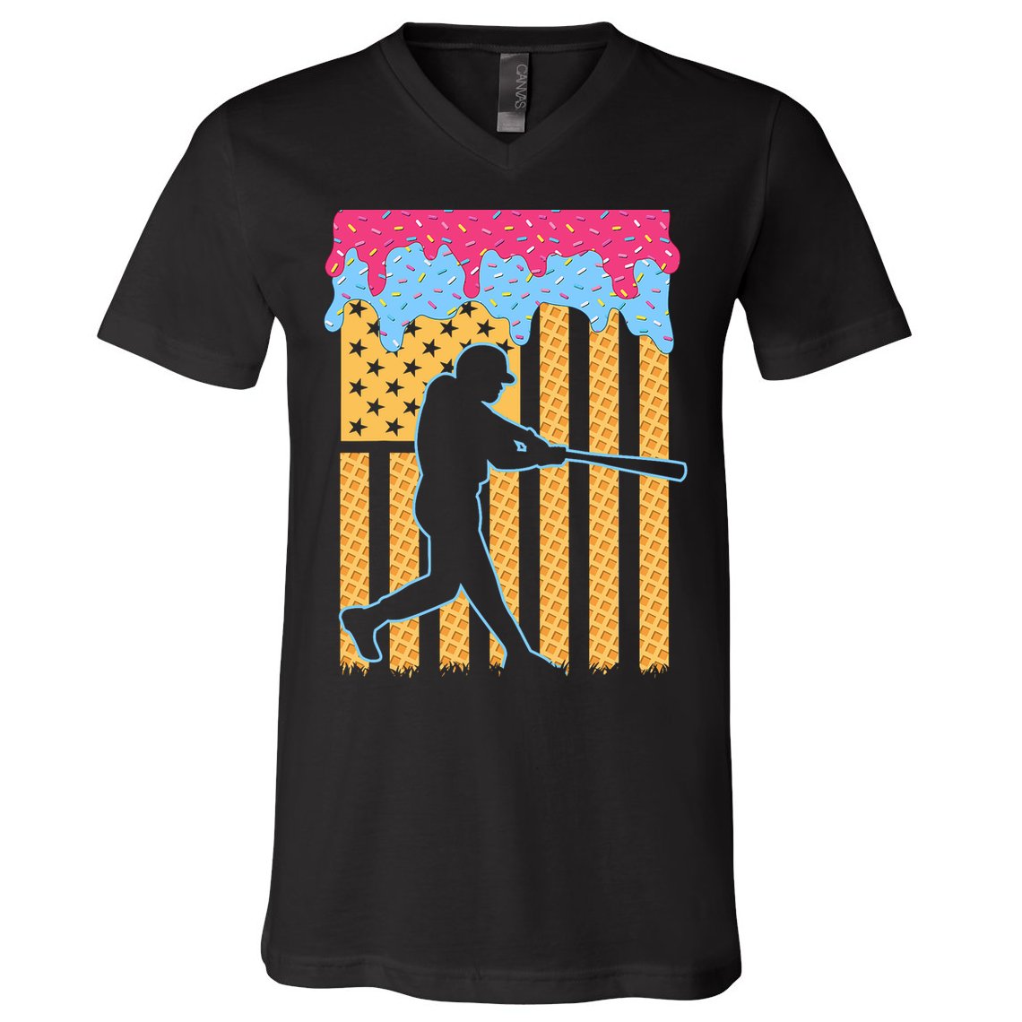 Baseball Drip Bat B.oys Ice Cream American Flag 4th Of July V-Neck T-Shirt