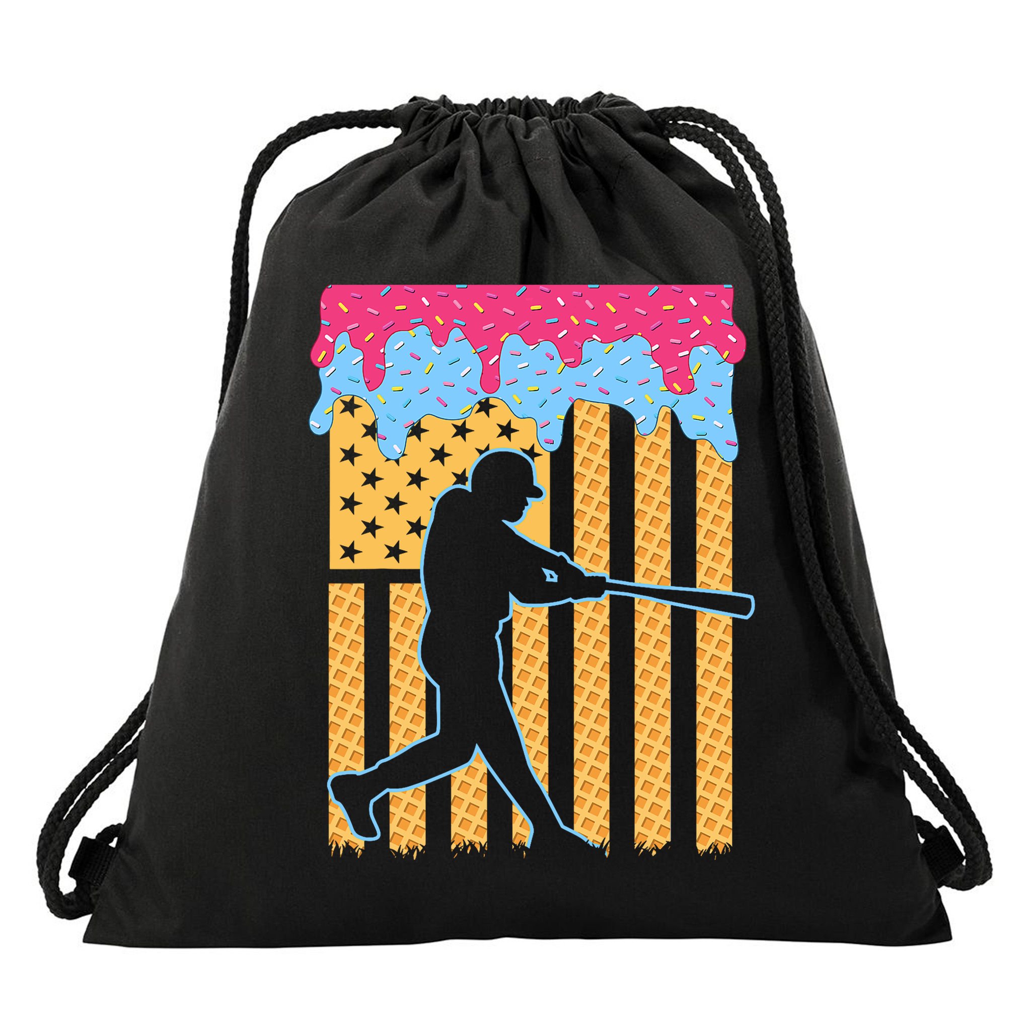 Baseball Drip Bat B.oys Ice Cream American Flag 4th Of July Drawstring Bag