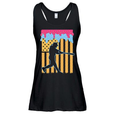 Baseball Drip Bat B.oys Ice Cream American Flag 4th Of July Ladies Essential Flowy Tank