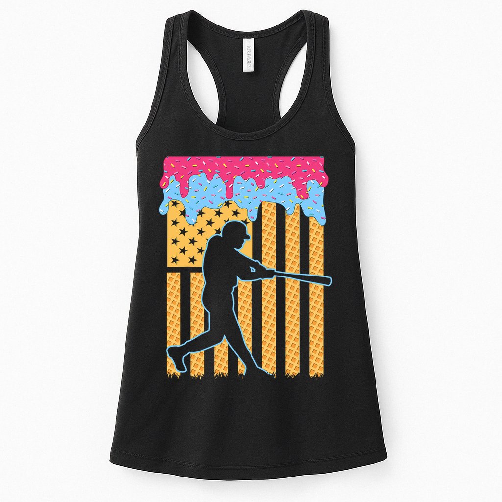 Baseball Drip Bat B.oys Ice Cream American Flag 4th Of July Womens Tank Top