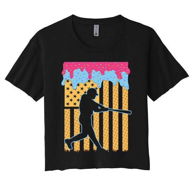 Baseball Drip Bat B.oys Ice Cream American Flag 4th Of July Crop Top