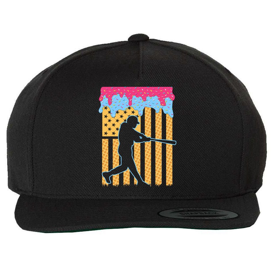 Baseball Drip Bat B.oys Ice Cream American Flag 4th Of July Wool Snapback Cap