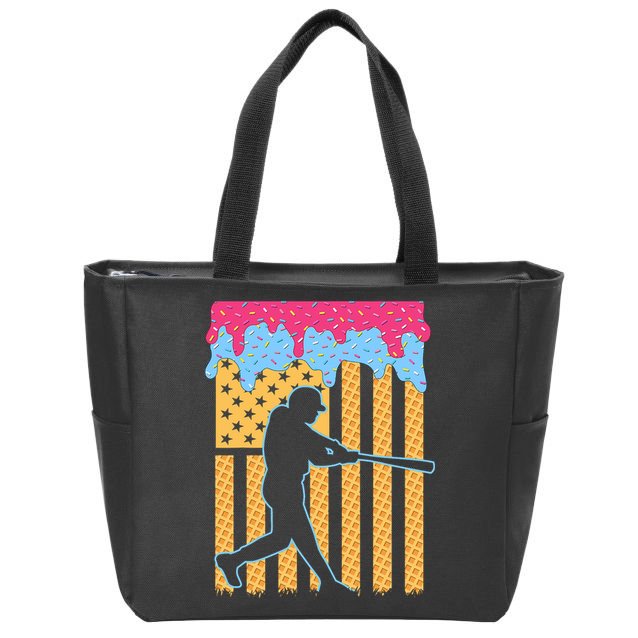 Baseball Drip Bat B.oys Ice Cream American Flag 4th Of July Zip Tote Bag