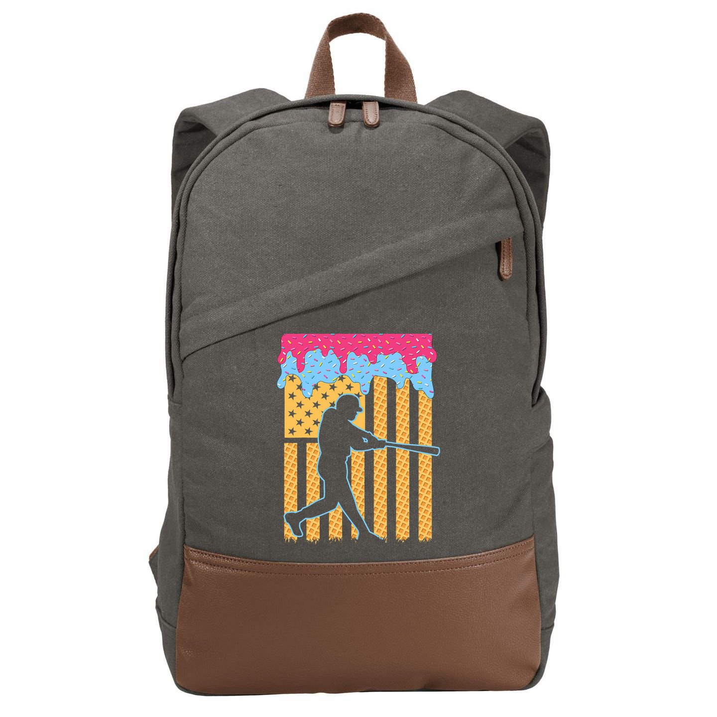 Baseball Drip Bat B.oys Ice Cream American Flag 4th Of July Cotton Canvas Backpack