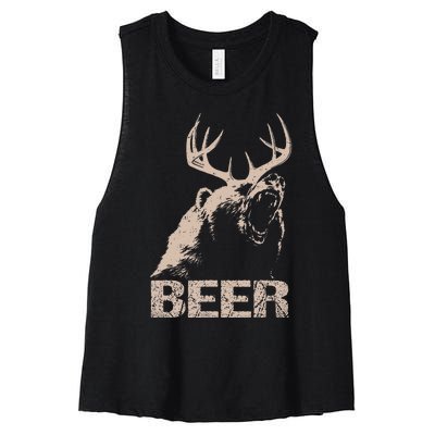 Beer Deer Bear Essential Hunter Gift Love Women's Racerback Cropped Tank