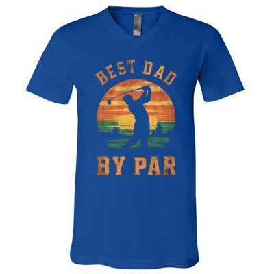 Best Dad By Par Golfing Funny Grandpa Golf Golfer Gift V-Neck T-Shirt