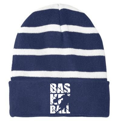 Basketball Design Striped Beanie with Solid Band