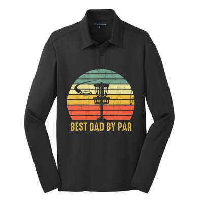 Best Dad By Par Funny Disc Golf Gifts Vintage Fathers Day Silk Touch Performance Long Sleeve Polo