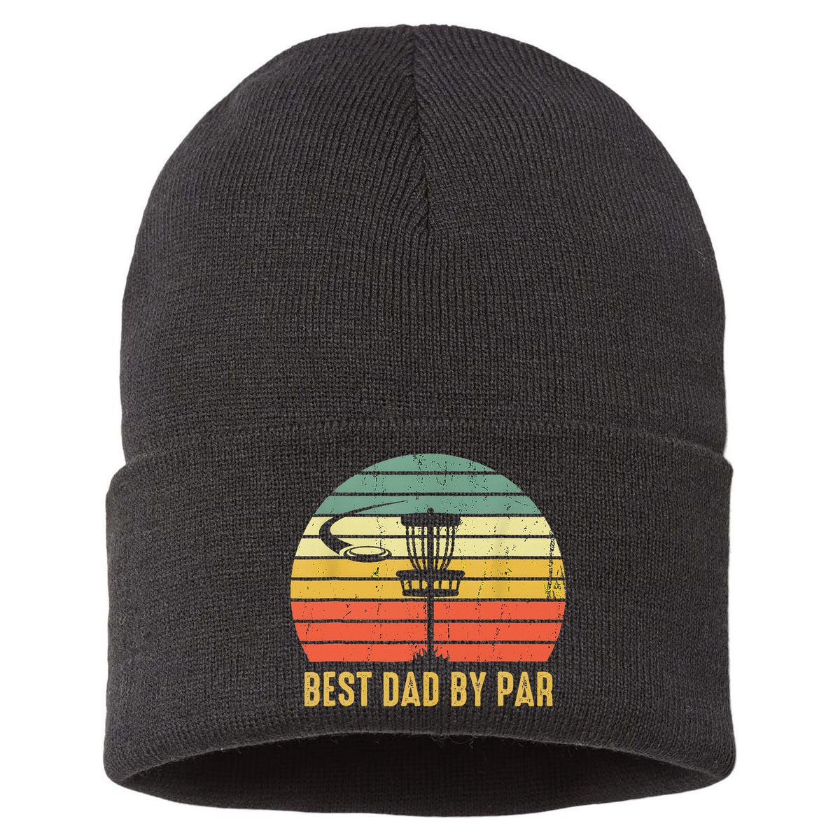 Best Dad By Par Funny Disc Golf Gifts Vintage Fathers Day Sustainable Knit Beanie