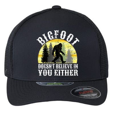 Bigfoot Doesn't Believe In You Either Distressed Flexfit Unipanel Trucker Cap