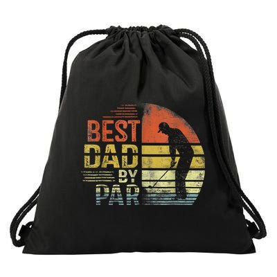 Best Dad By Par Retro Vintage Fathers Day Golf Lover Golfer Drawstring Bag