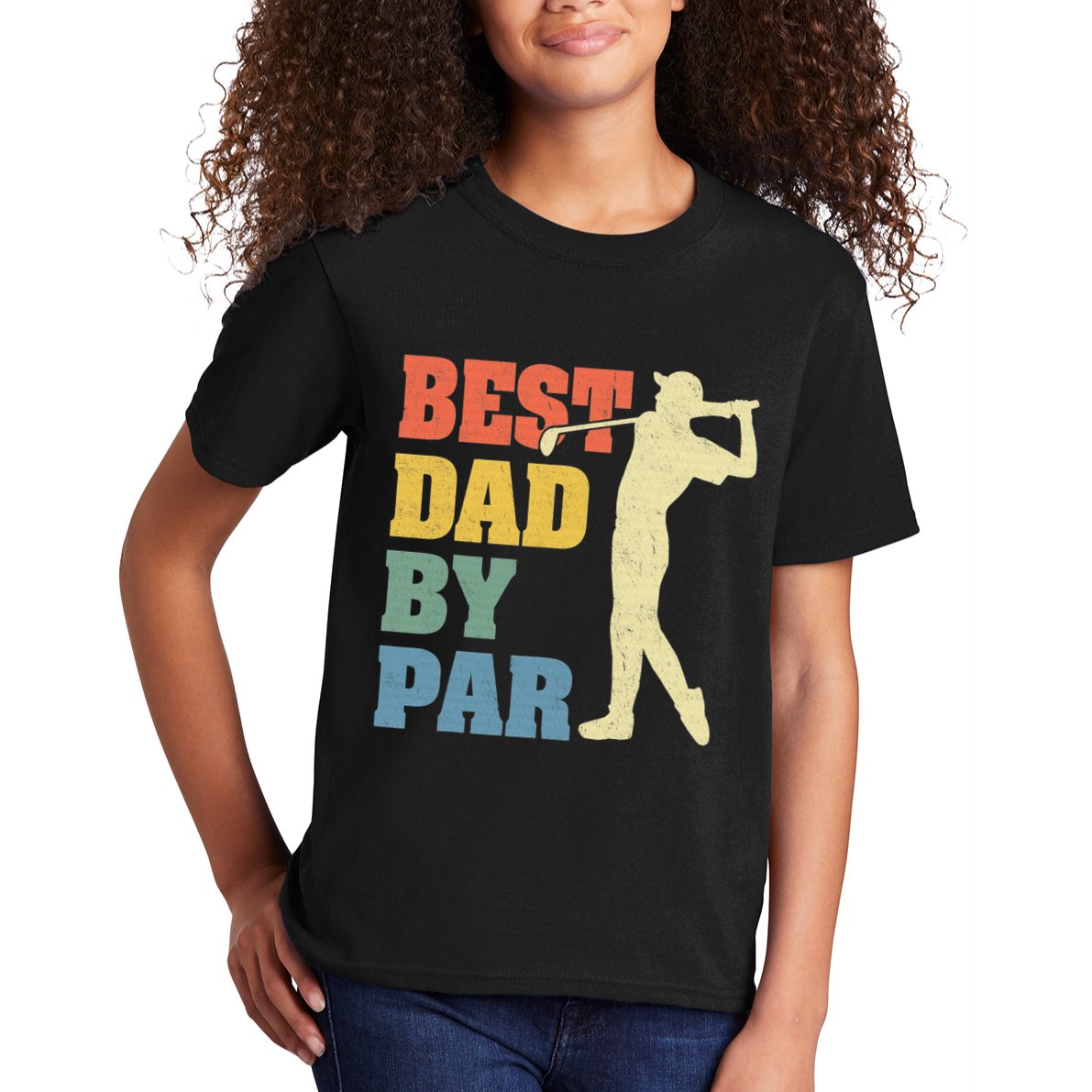 Best Dad By Par Golf American Us Flag Kids T-Shirt
