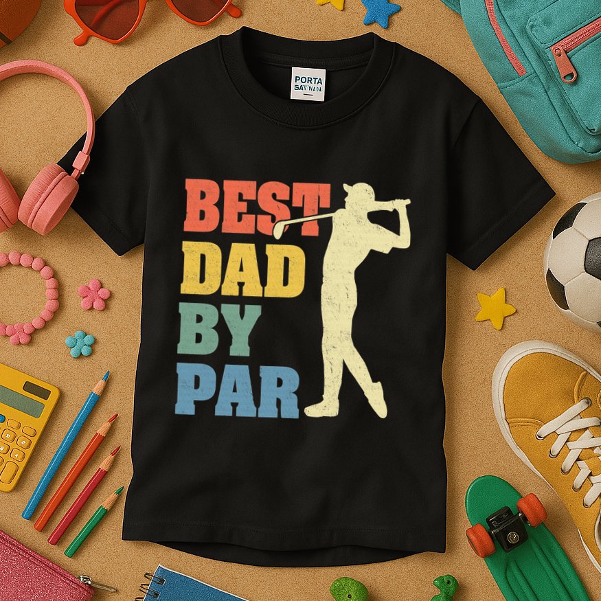 Best Dad By Par Golf American Us Flag Kids T-Shirt