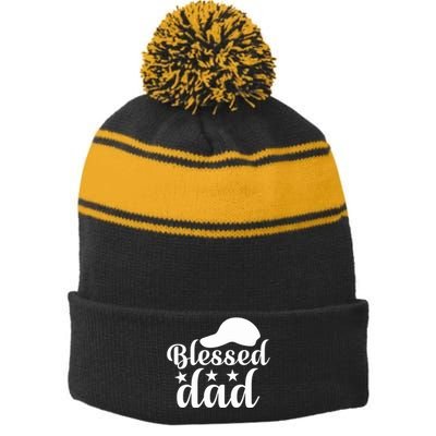 Blessed Dad Stripe Pom Pom Beanie