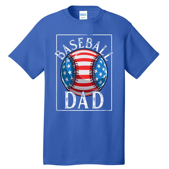 Baseball Dad Baseball Practice Father American Flag Gift Tall T-Shirt