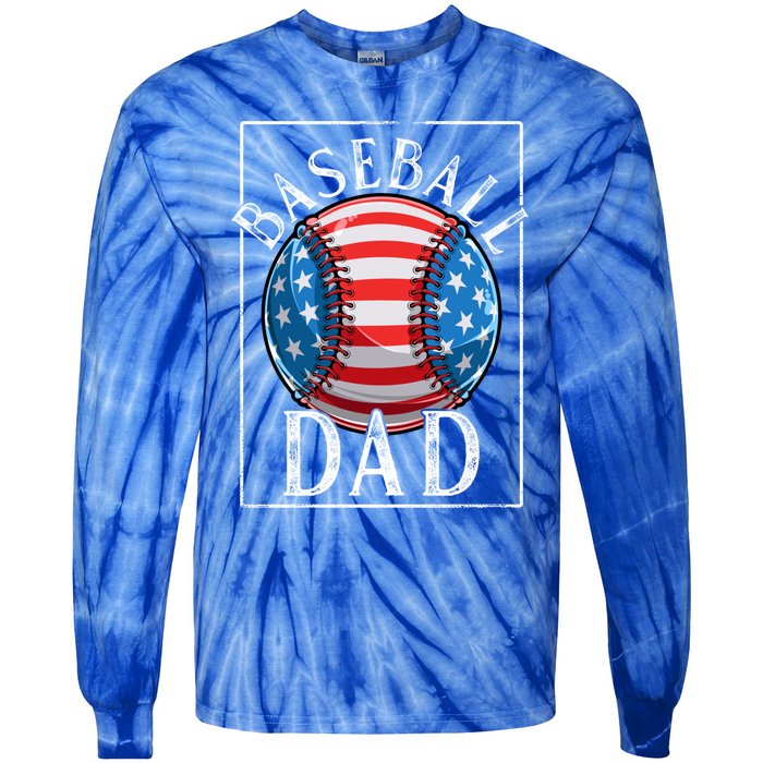 Baseball Dad Baseball Practice Father American Flag Gift Tie-Dye Long Sleeve Shirt