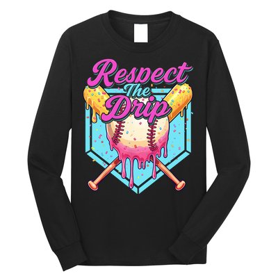 Baseball Drip Boy Home Plate Sports Respect The Drip  Long Sleeve Shirt