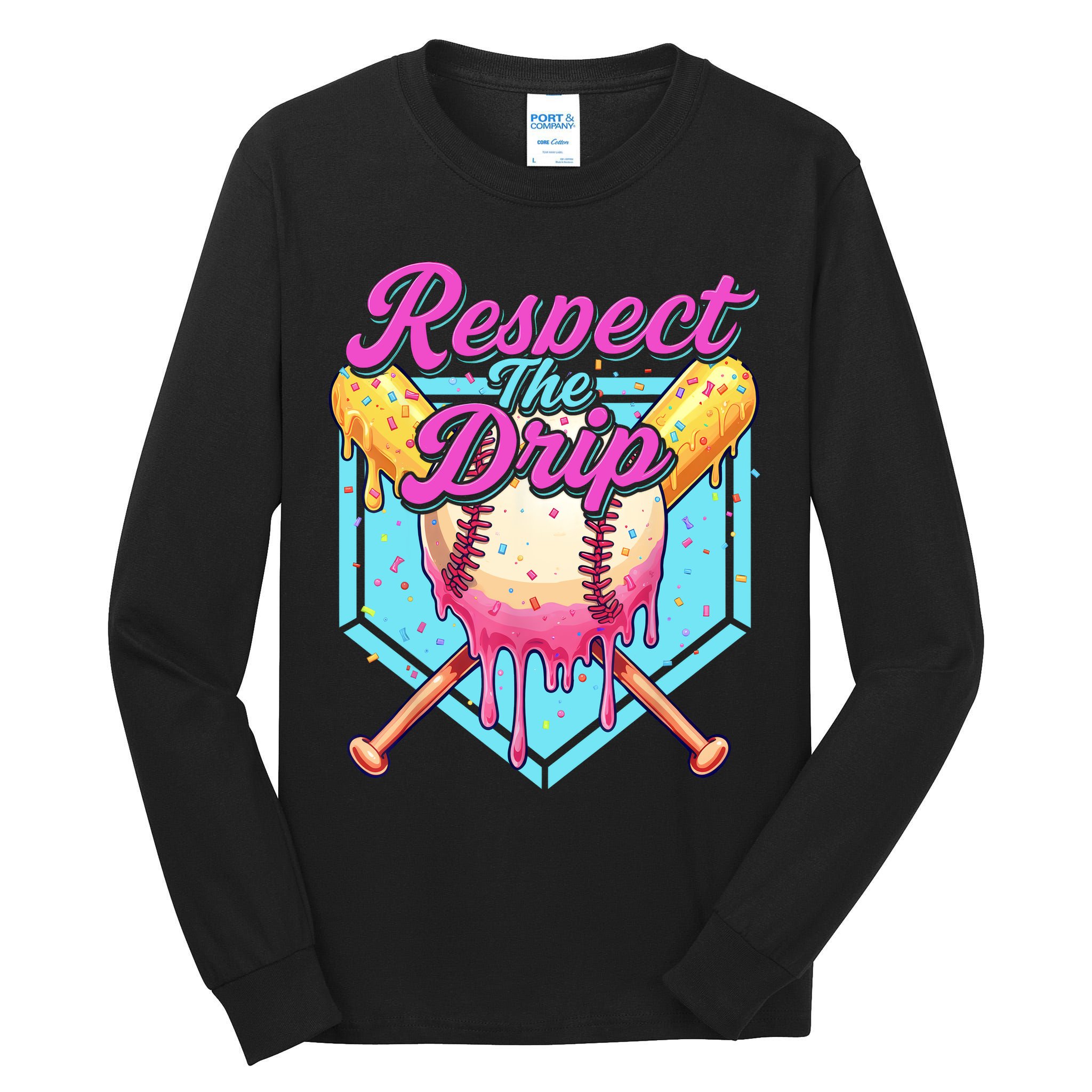 Baseball Drip Boy Home Plate Sports Respect The Drip  Tall Long Sleeve T-Shirt