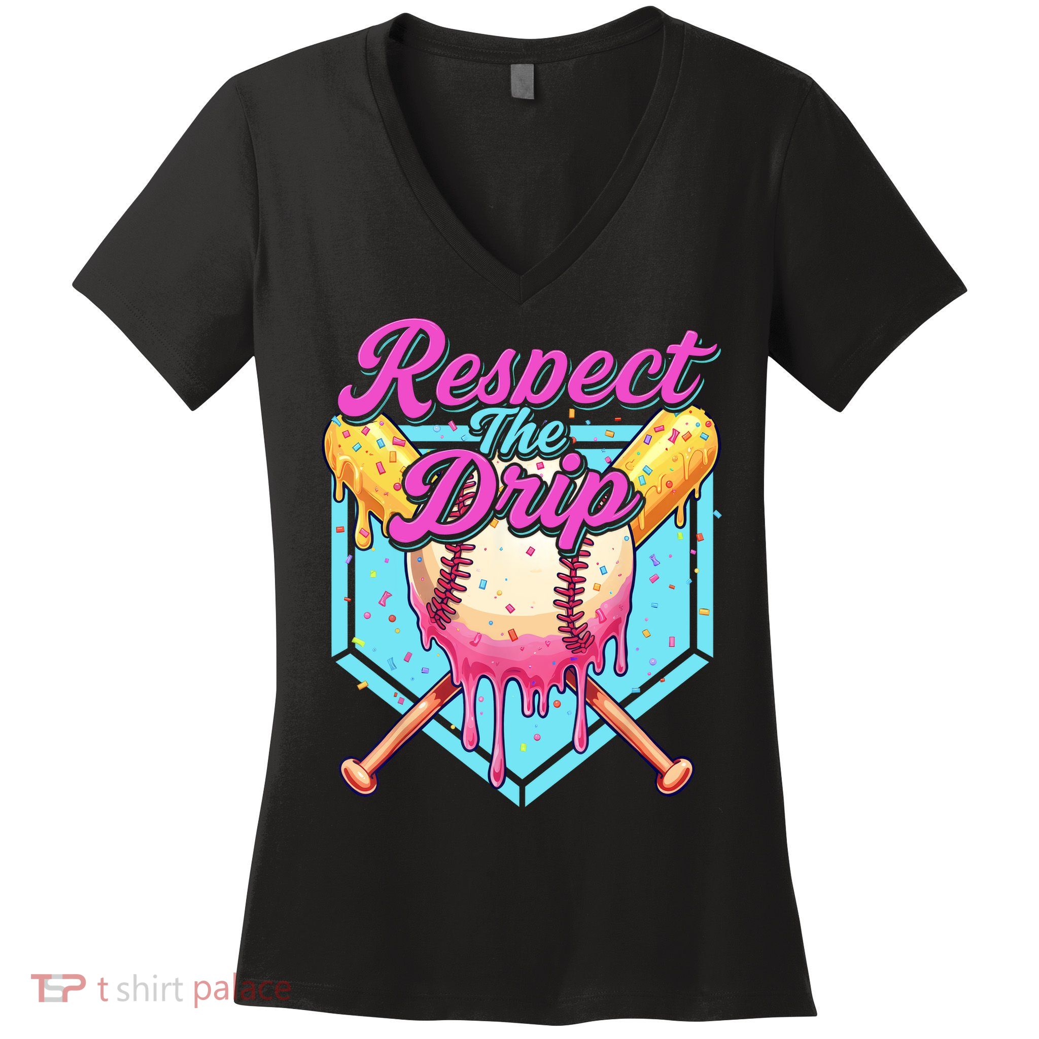 Baseball Drip Boy Home Plate Sports Respect The Drip  Women's V-Neck T-Shirt