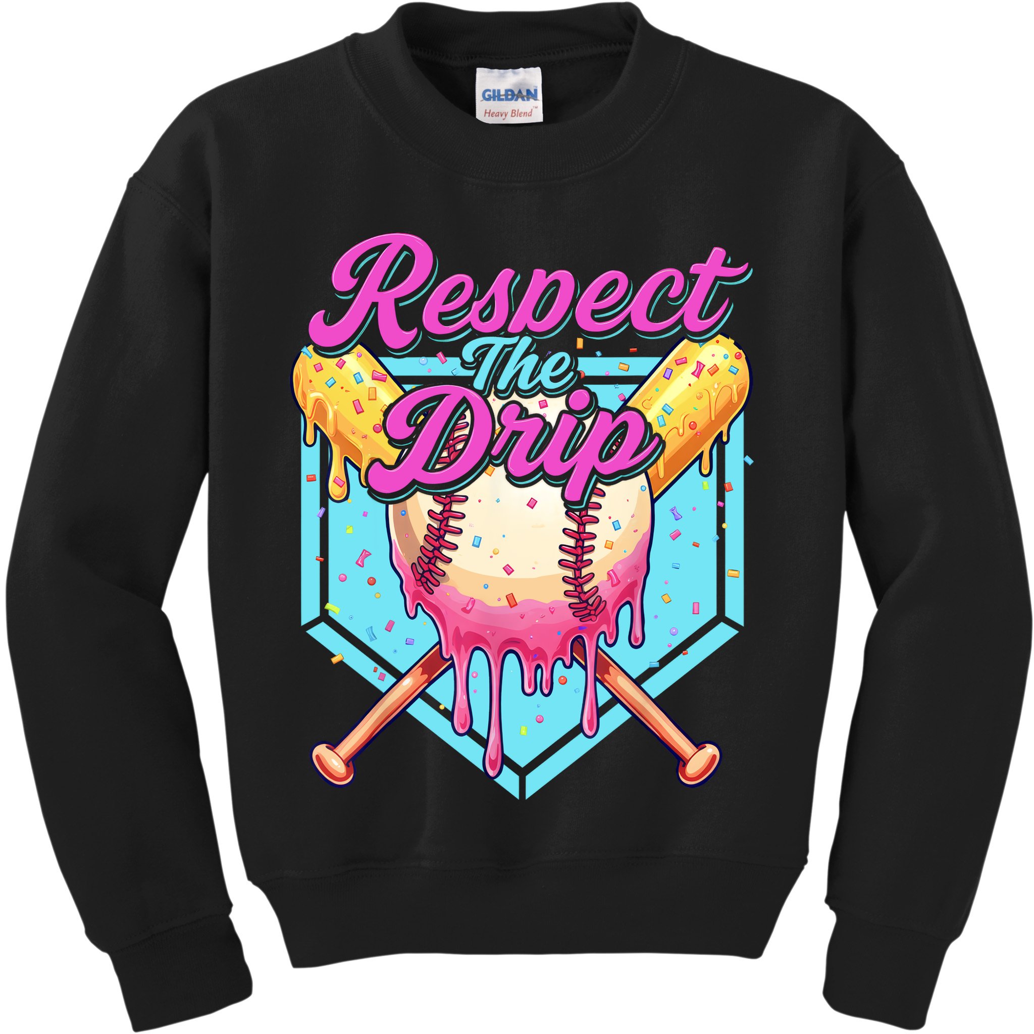 Baseball Drip Boy Home Plate Sports Respect The Drip  Kids Sweatshirt