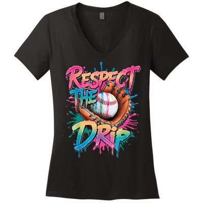 Baseball Drip Boy Ice Cream Drip Respect The Drip  Women's V-Neck T-Shirt