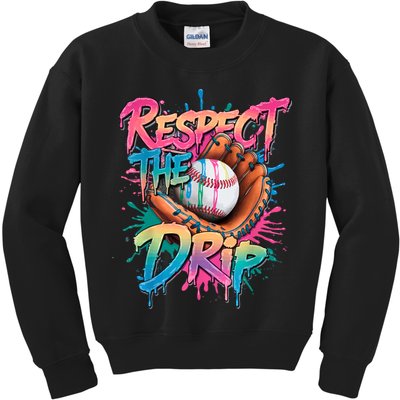 Baseball Drip Boy Ice Cream Drip Respect The Drip  Kids Sweatshirt