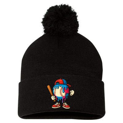 Baseball Drip Boy Ice Cream Drip Sport Game Day  Pom Pom 12in Knit Beanie