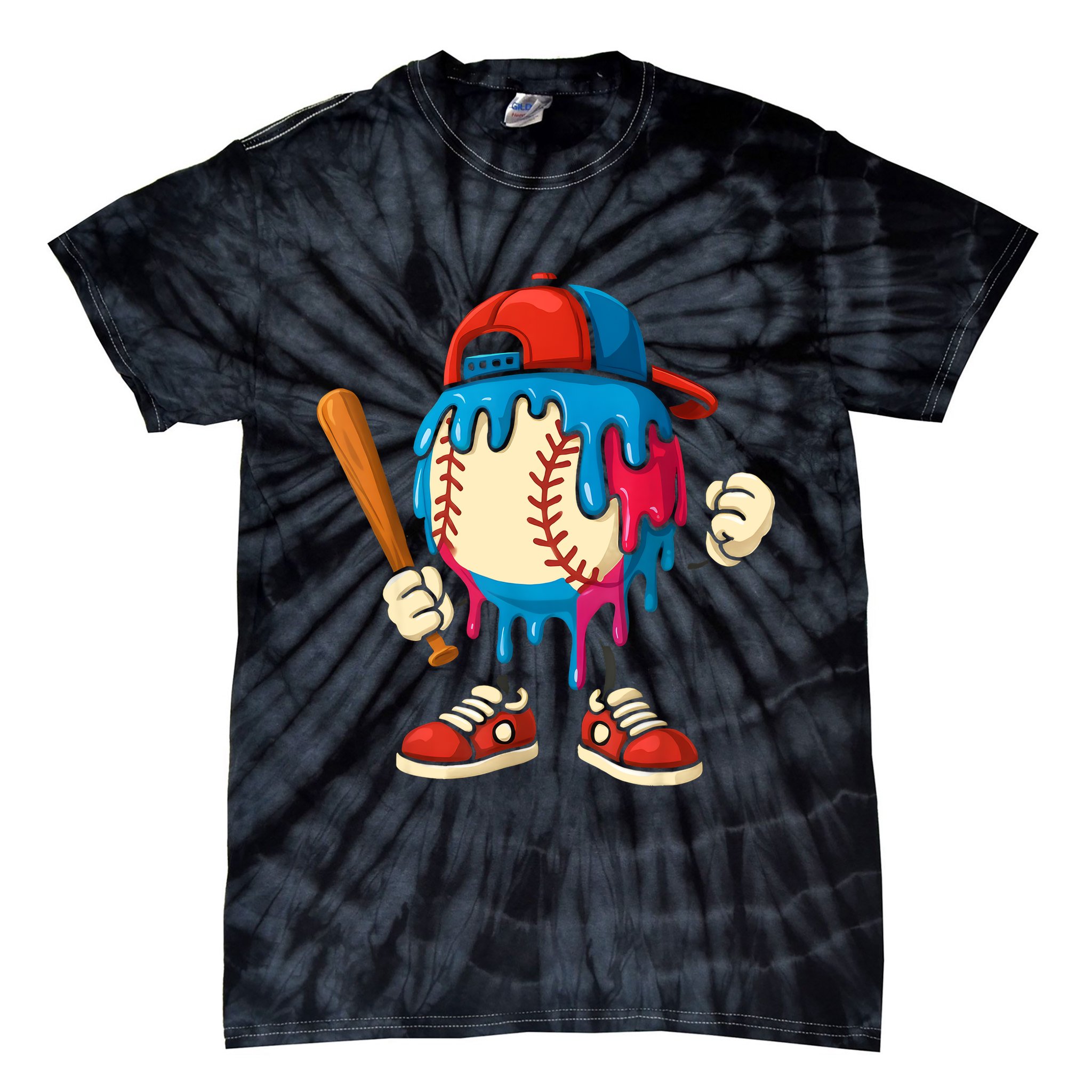 Baseball Drip Boy Ice Cream Drip Sport Game Day  Tie-Dye T-Shirt