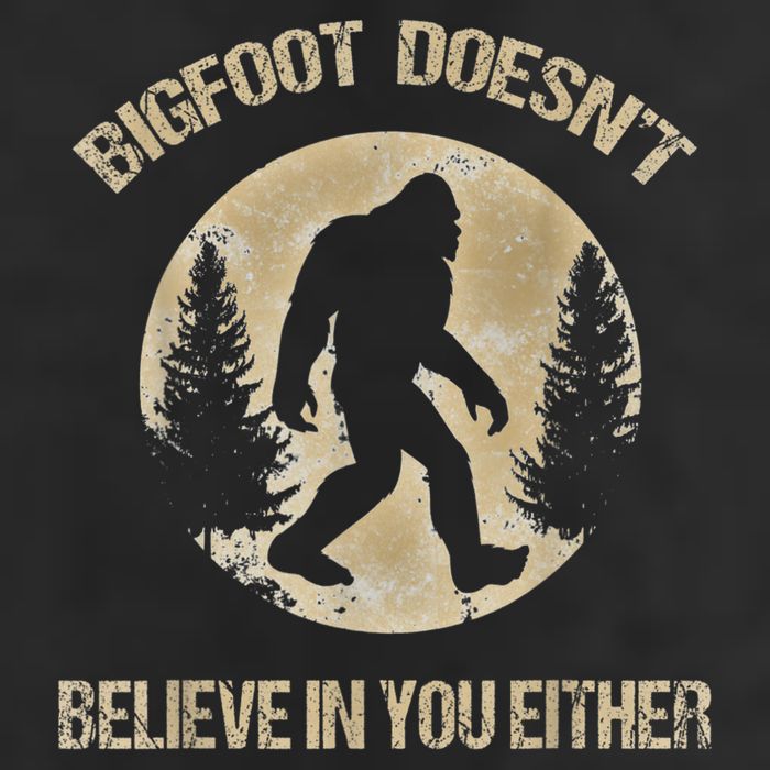 Bigfoot Doesnt Believe In You Either T Bigfoot Is Real 7 Panel Mesh Trucker Snapback Hat