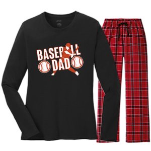 Baseball Dad Baseball Father Player Women's Long Sleeve Flannel Pajama Set 