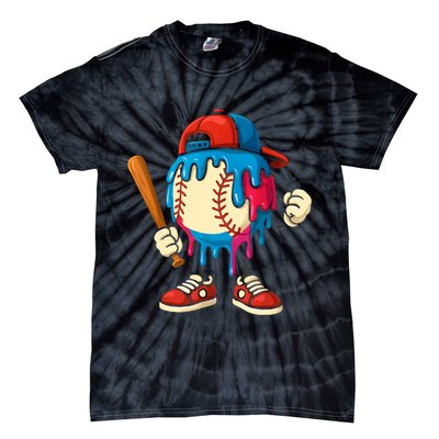 Baseball Drip Boy Ice Cream Drip Sport Game Day  Tie-Dye T-Shirt