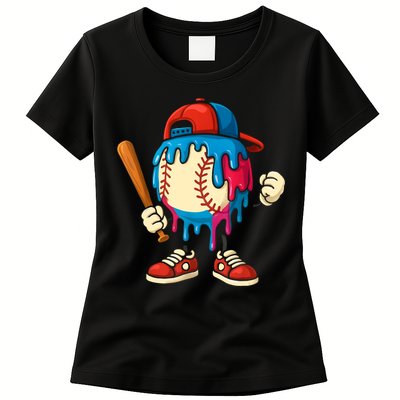 Baseball Drip Boy Ice Cream Drip Sport Game Day  Womens T-Shirt