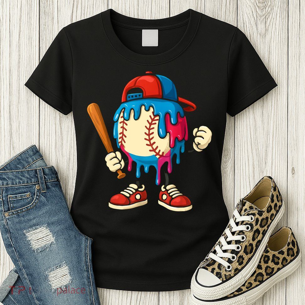 Baseball Drip Boy Ice Cream Drip Sport Game Day  Womens T-Shirt