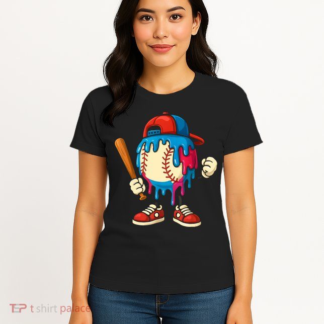 Baseball Drip Boy Ice Cream Drip Sport Game Day  Womens T-Shirt