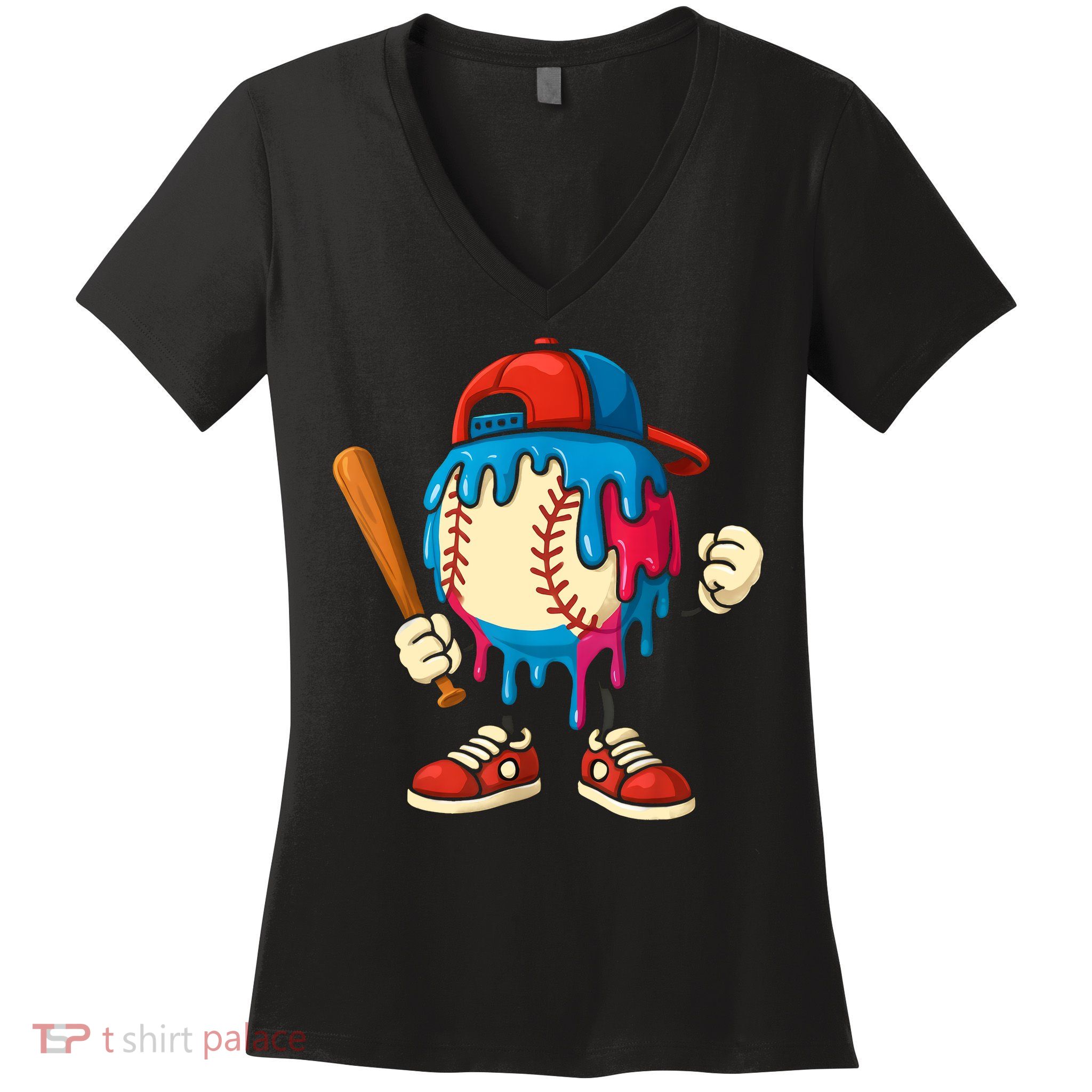Baseball Drip Boy Ice Cream Drip Sport Game Day  Women's V-Neck T-Shirt