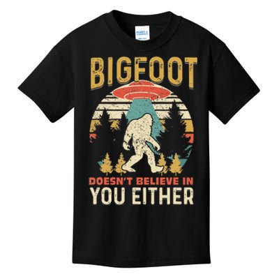 Bigfoot Doesnt Believe In You Either Funny Sasquatch Vintage Kids T-Shirt