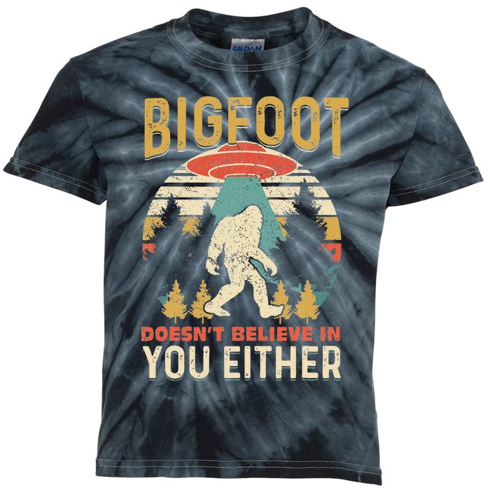 Bigfoot Doesnt Believe In You Either Funny Sasquatch Vintage Kids Tie-Dye T-Shirt