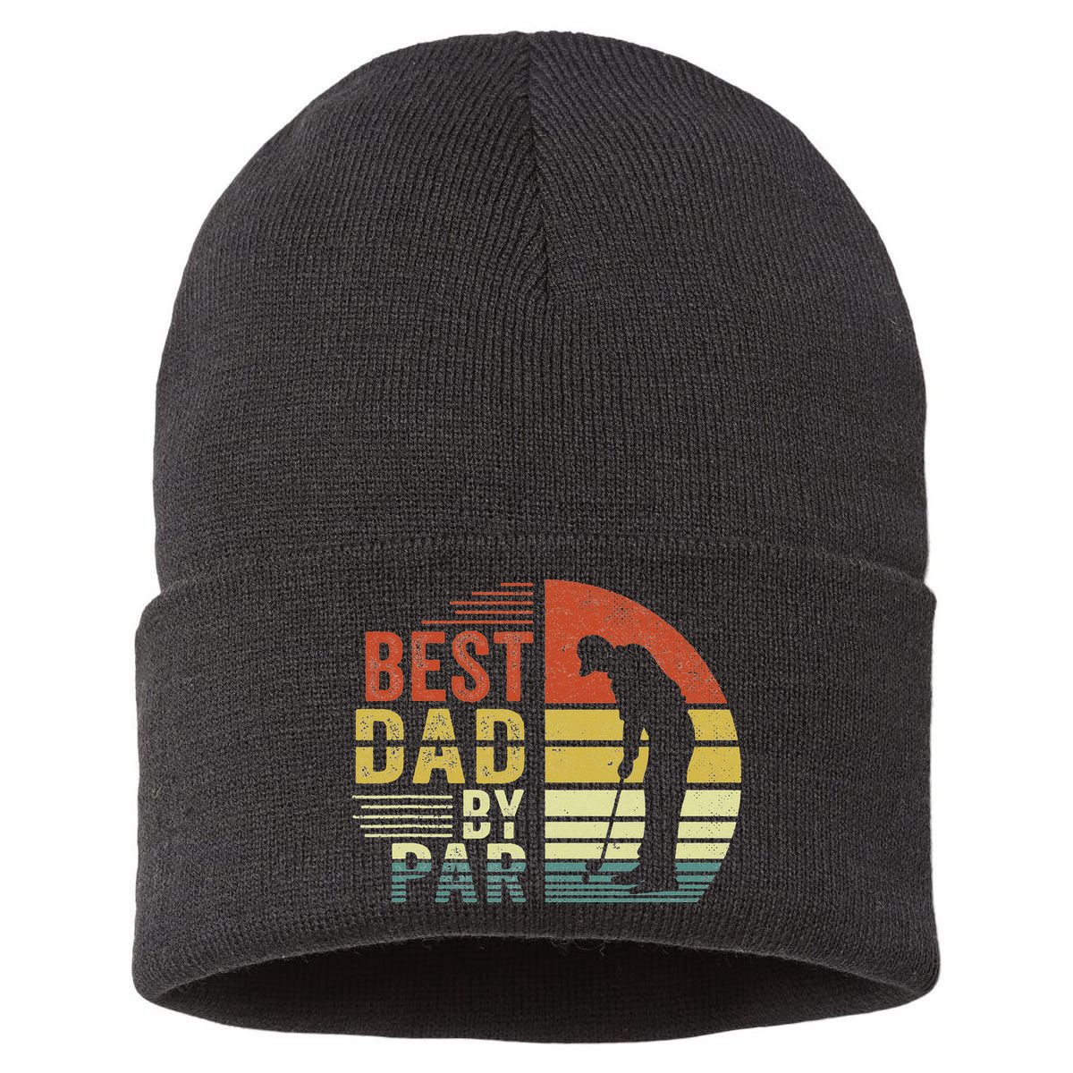 Best Dad By Par Golf Golfer Vintage Father's Day Sustainable Knit Beanie