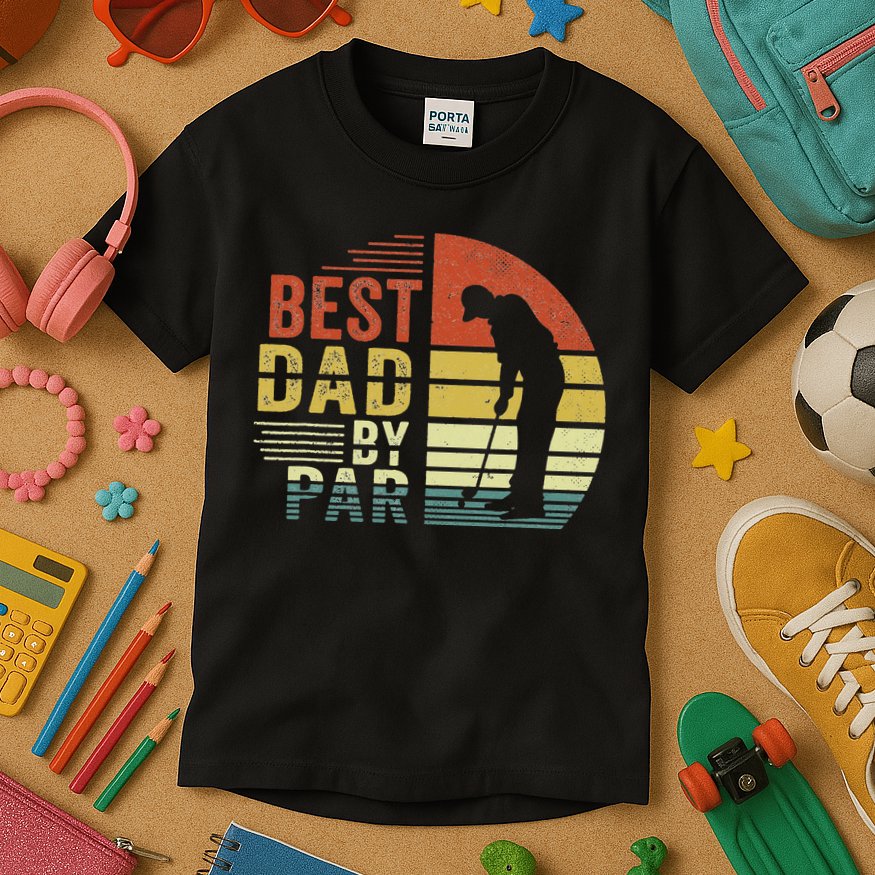 Best Dad By Par Golf Golfer Vintage Father's Day Kids T-Shirt