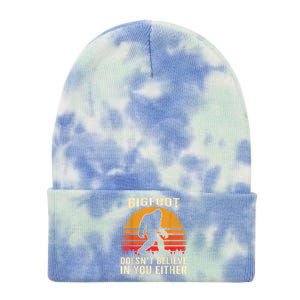 Bigfoot Doesnt Believe In You Either Bigfoot Sasquatch Retro Tie Dye 12in Knit Beanie